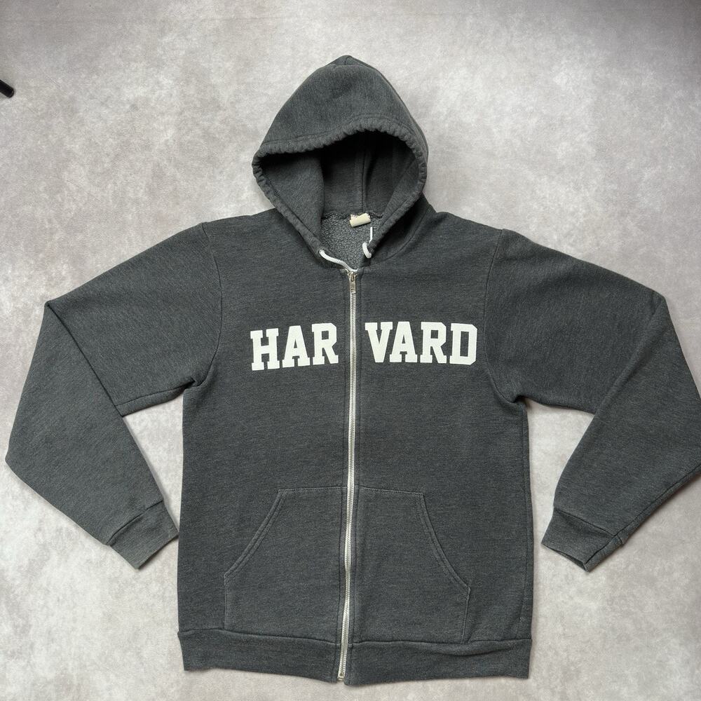 Vintage Y2K Harvard F497 American Apparel Gray Full Zip Hoodie Slim Fit USA M